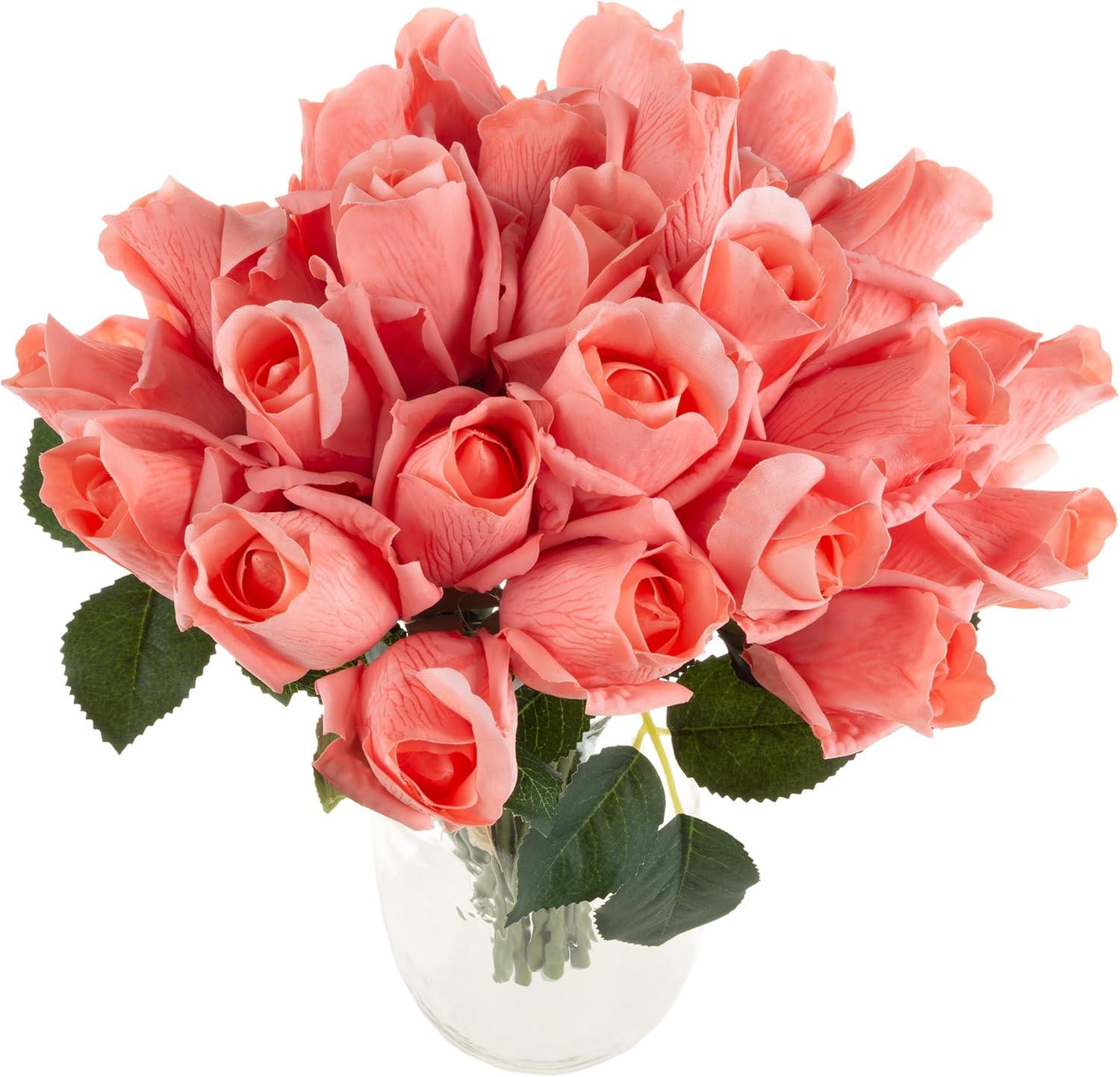 Pure Garden 24Pc Real Touch Rose Artificial Flowers with Stems