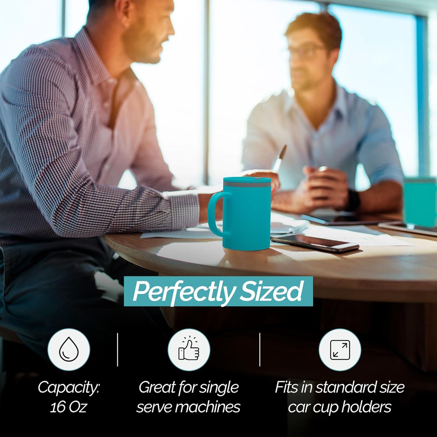 Copco Iconic 16oz Double Wall Insulated Desk Mug with Lid and Handle, Set of 2, BPA-Free Reusable Plastic, Spill-Proof, Wide Mouth (Aqua/Mint)