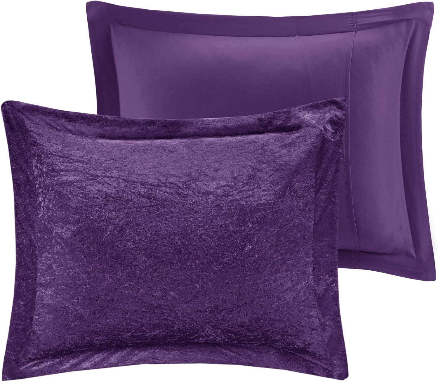 Luxurious Full/Queen Purple Velvet Quilted Comforter Set with Decorative Pillow