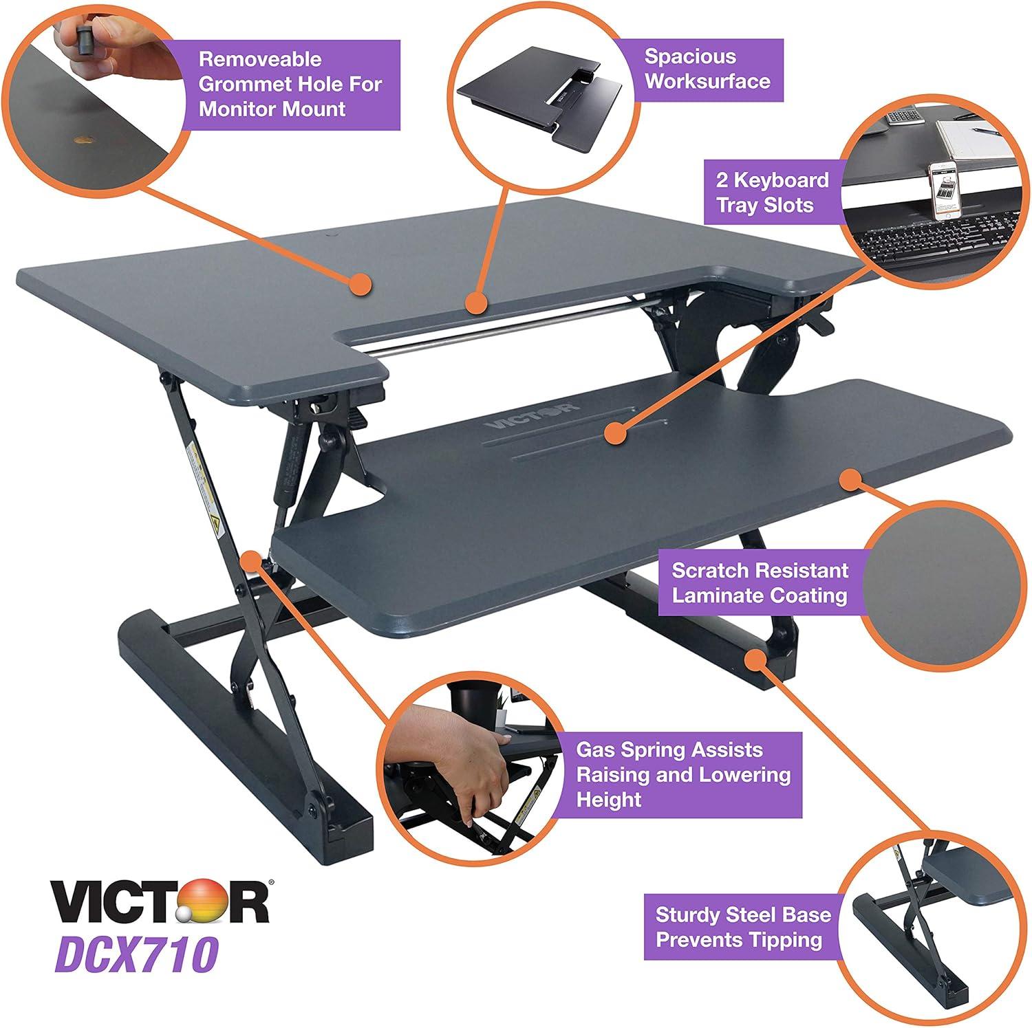 Gray Adjustable Height Standing Desk Converter with Keyboard Tray