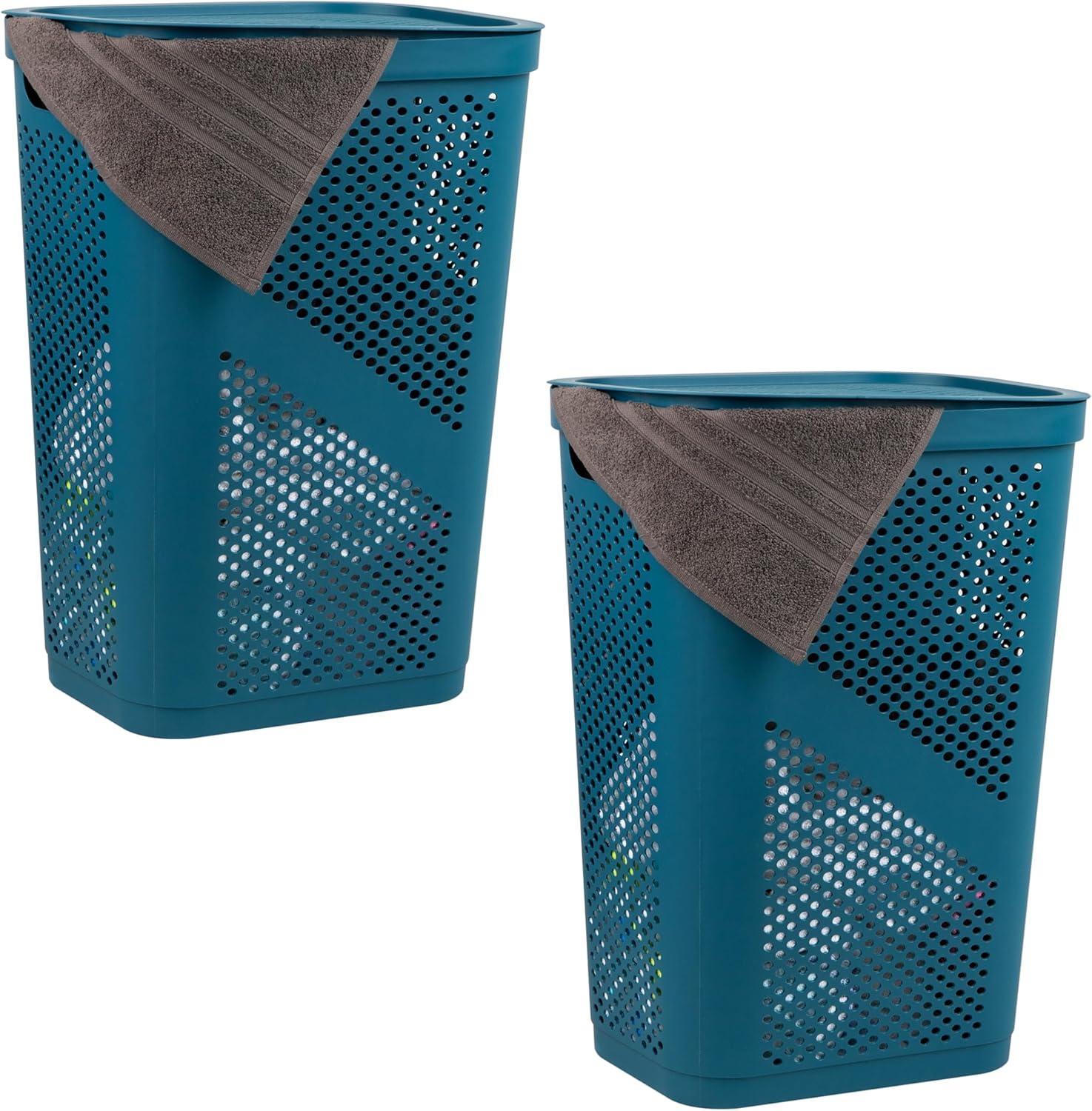 Mind Reader Mind Reader 60L Slim Laundry Hamper, Clothes Basket, Lid, Ventilated, Plastic, 17.25"L x 13.75"W x 23.5"H, 2-Pack