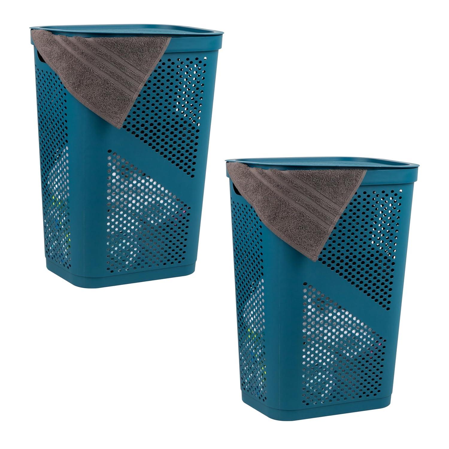 Mind Reader Mind Reader 60L Slim Laundry Hamper, Clothes Basket, Lid, Ventilated, Plastic, 17.25"L x 13.75"W x 23.5"H, 2-Pack
