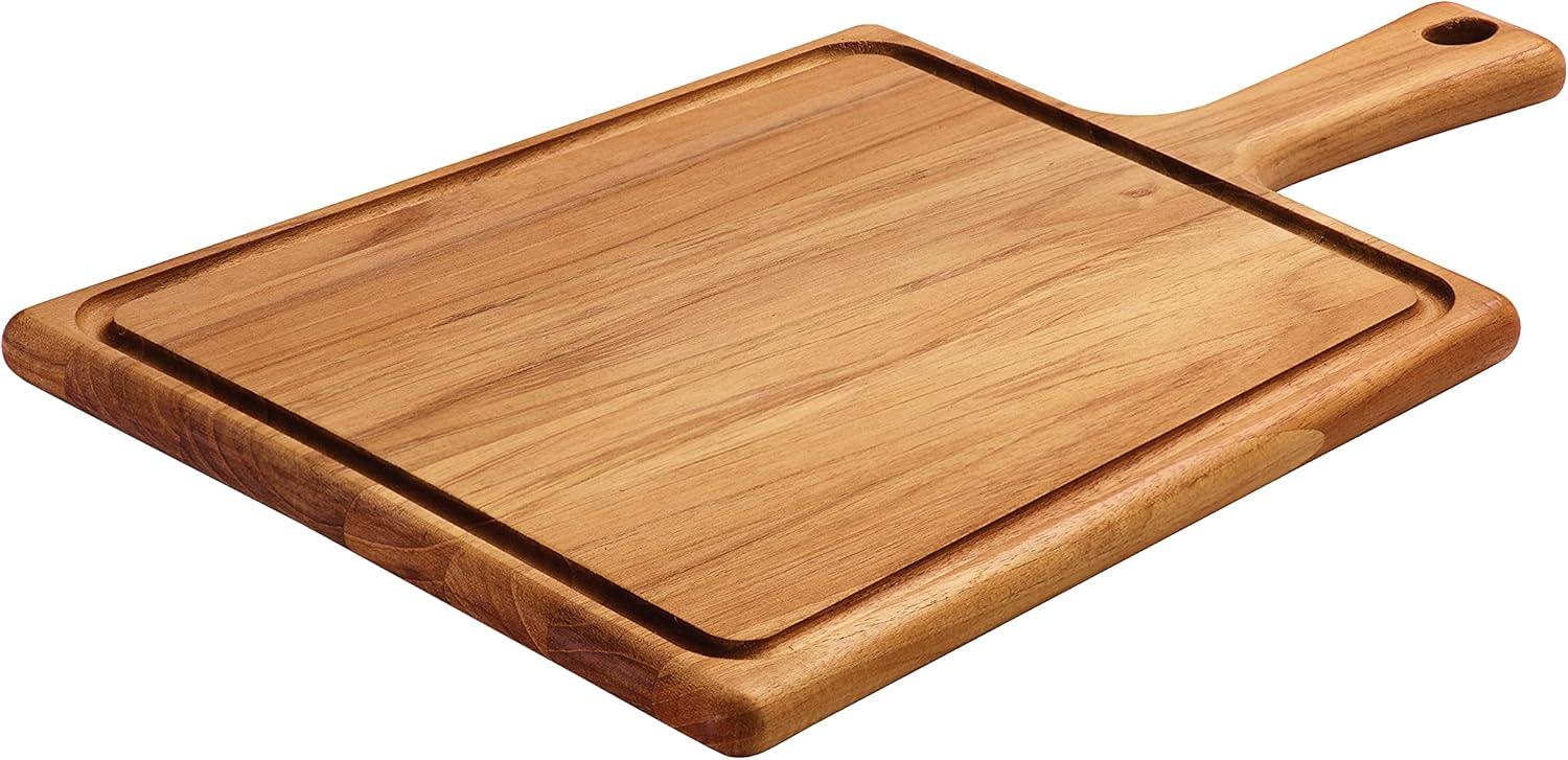 Teak Wood Rectangular Cutting Board with Handle and Groove