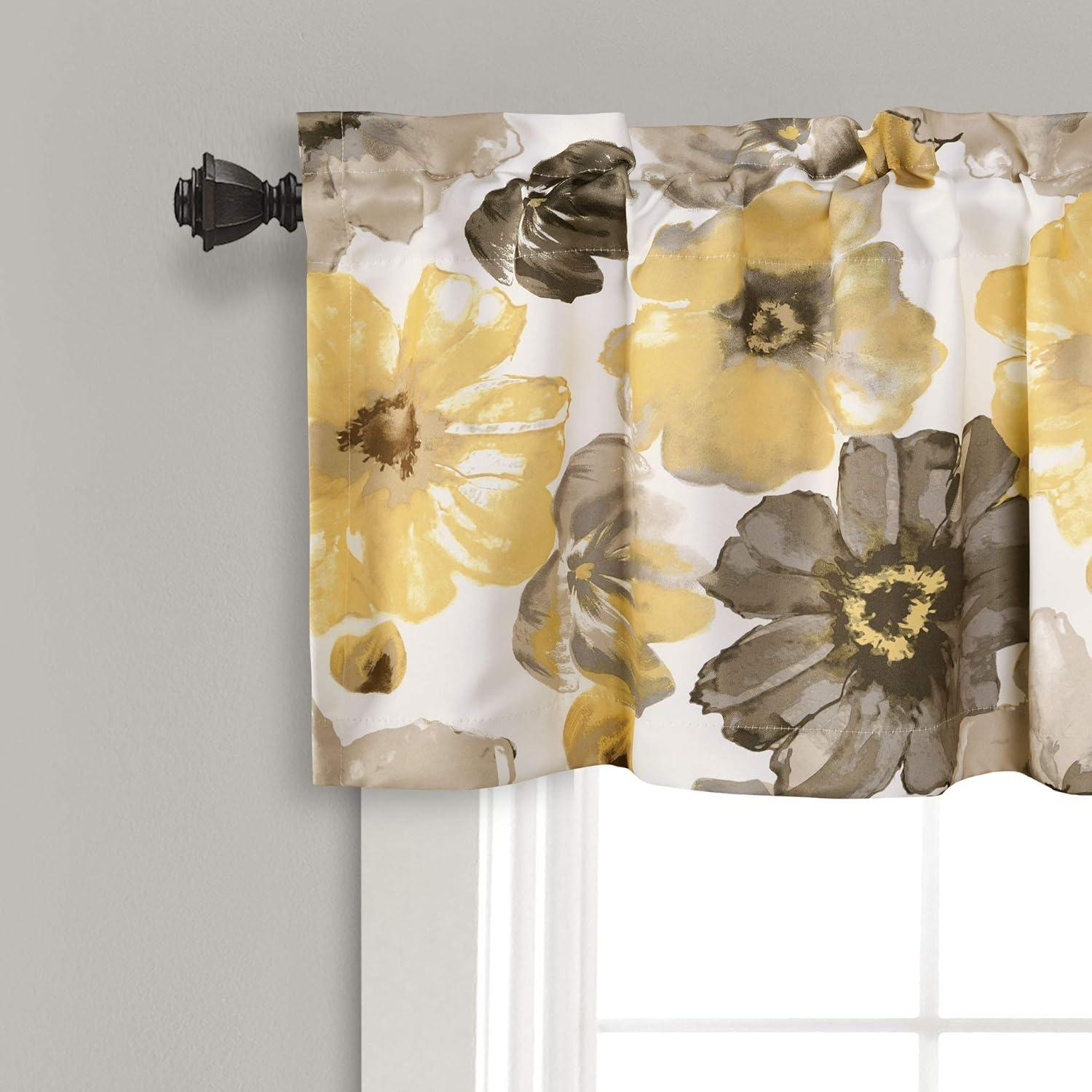 Leah Yellow and Gray Floral Room Darkening Rod Pocket Valance 52" x 18"