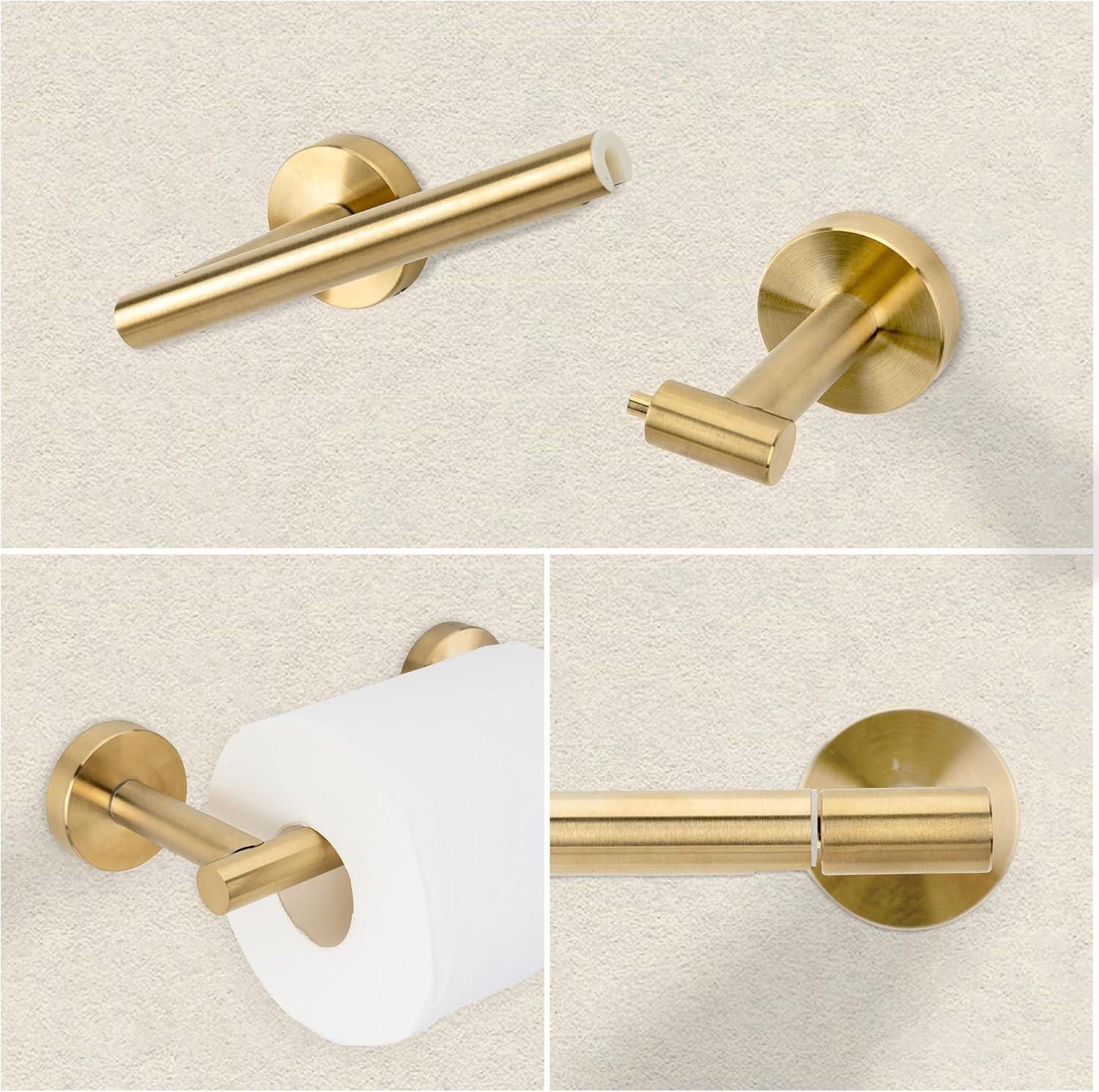 Fixsen Gold Toilet Paper Holder Bathroom Double Post Pivoting Tissue Roll Holder Stainless Steel and Zinc Alloy Wall Mount Detachable (Gold, 1)