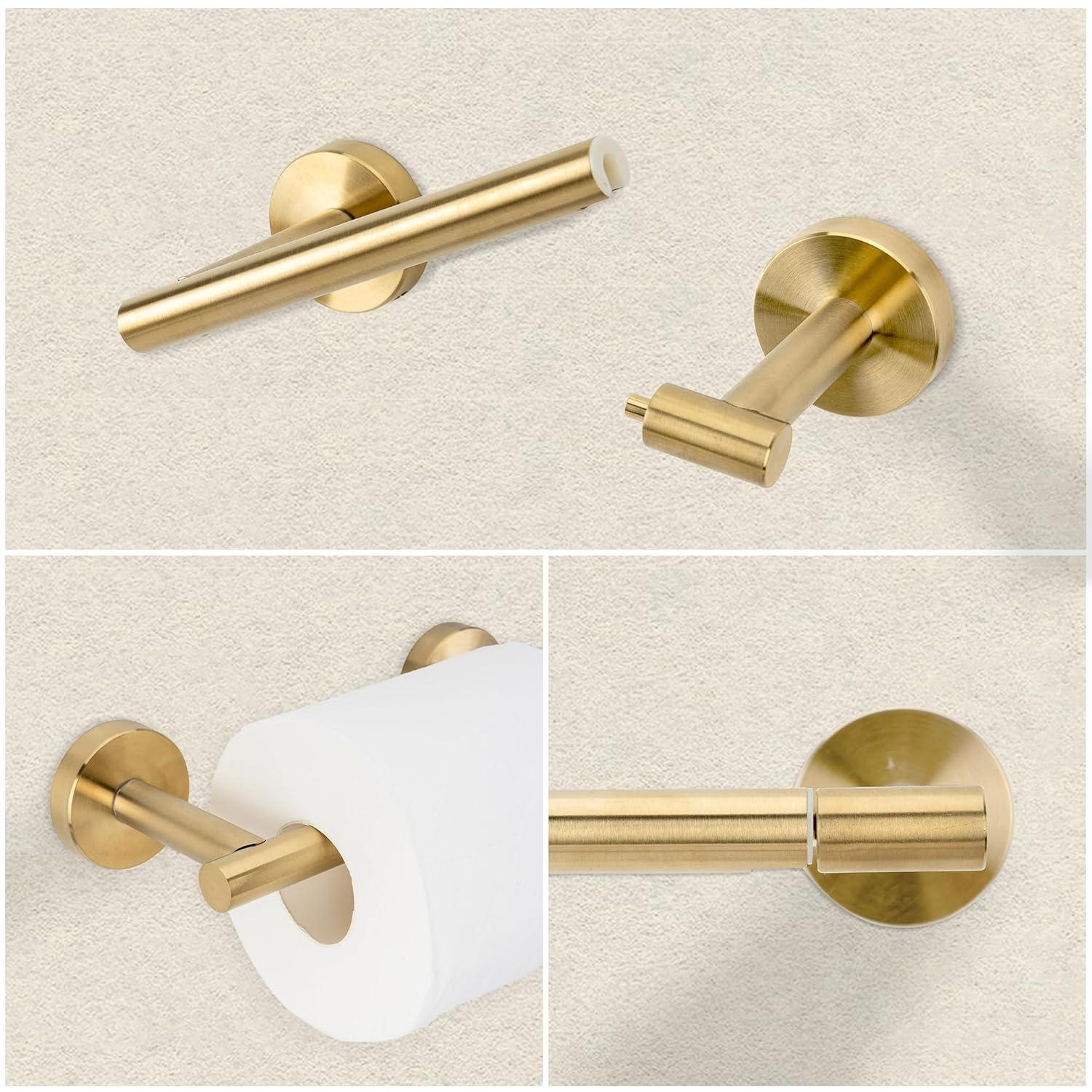 Fixsen Gold Toilet Paper Holder Bathroom Double Post Pivoting Tissue Roll Holder Stainless Steel and Zinc Alloy Wall Mount Detachable (Gold, 1)