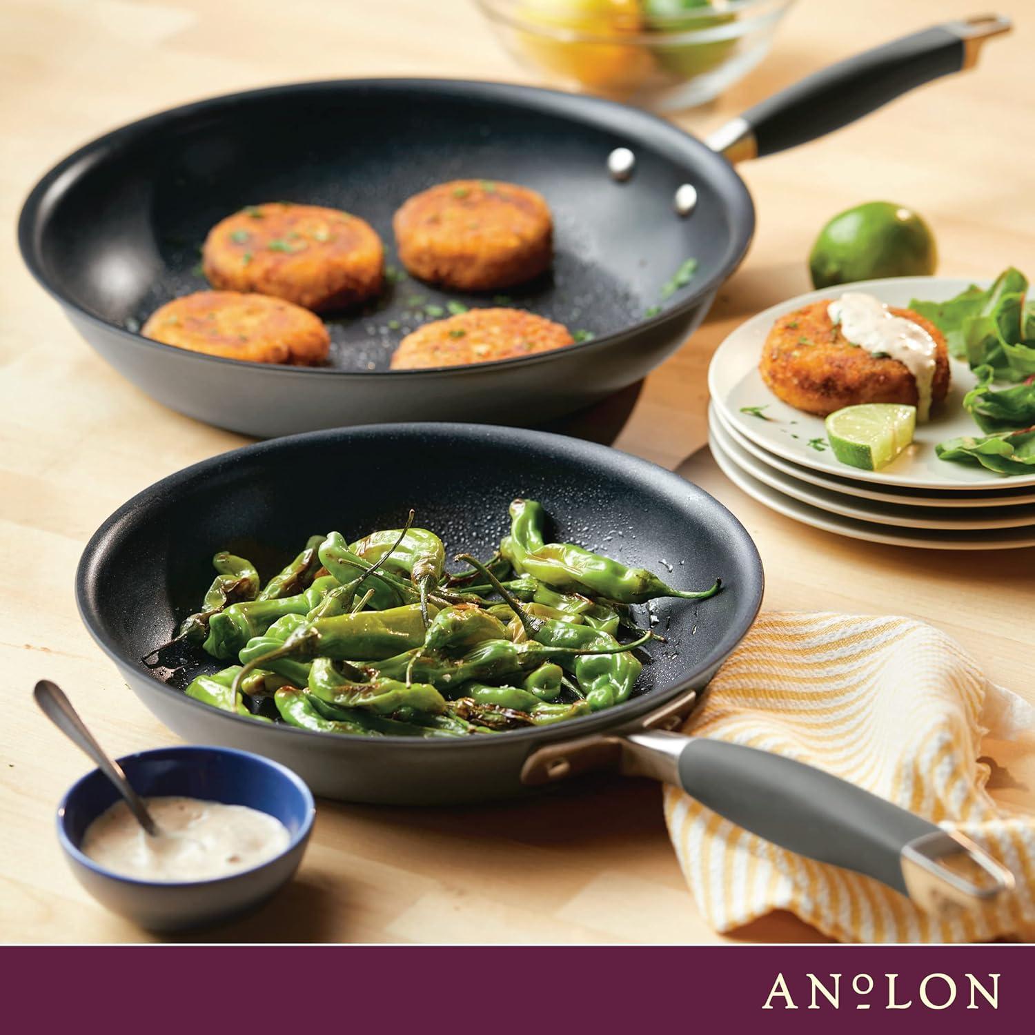 Anolon Advanced Home 10.25" & 12.75" Twin Pack Open Fry Pans Moonstone: Nonstick, Hard Anodized, Oven-Safe, Hand Wash
