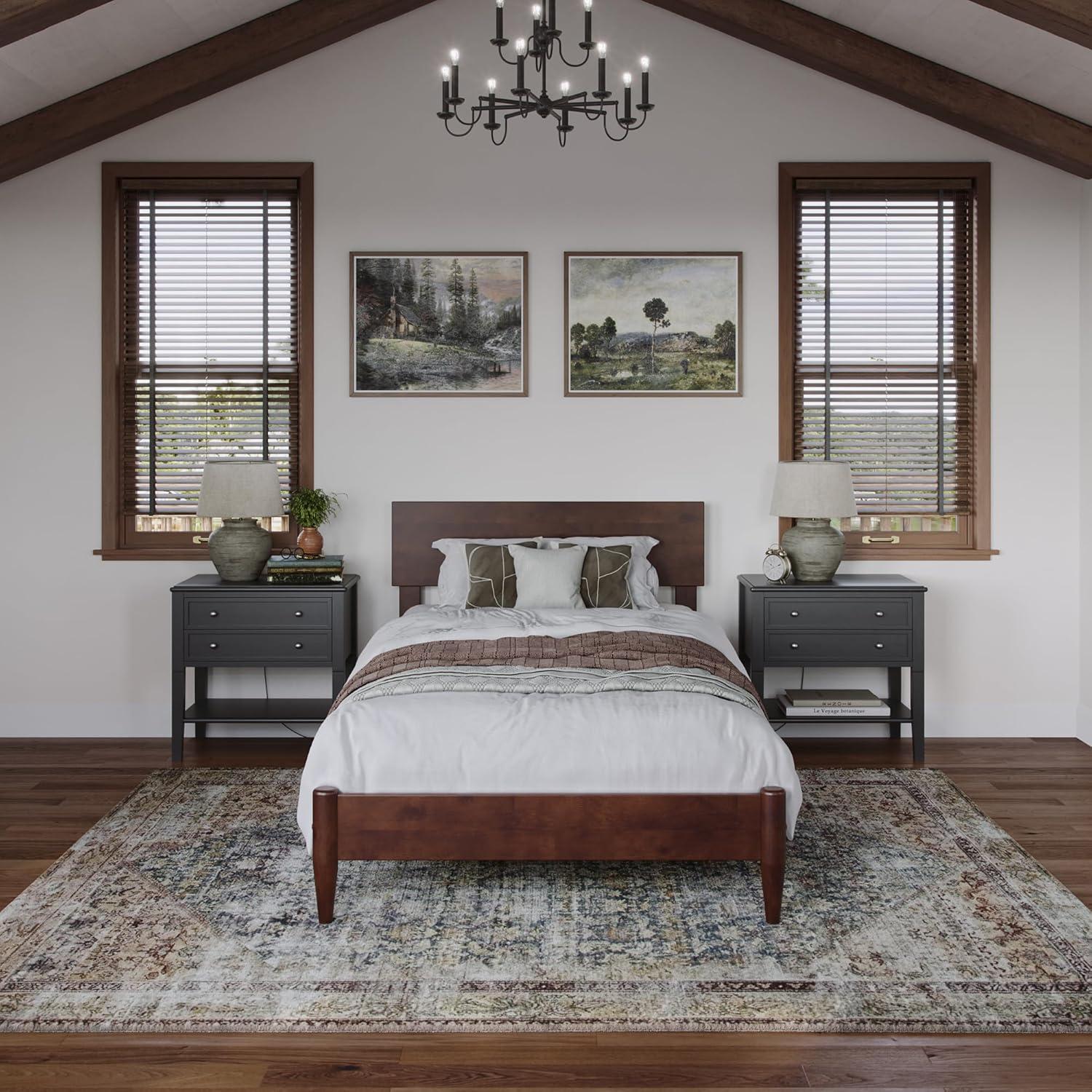 AFI Aria Queen Modern Solid Wood Low Profile Platform Bed, Walnut