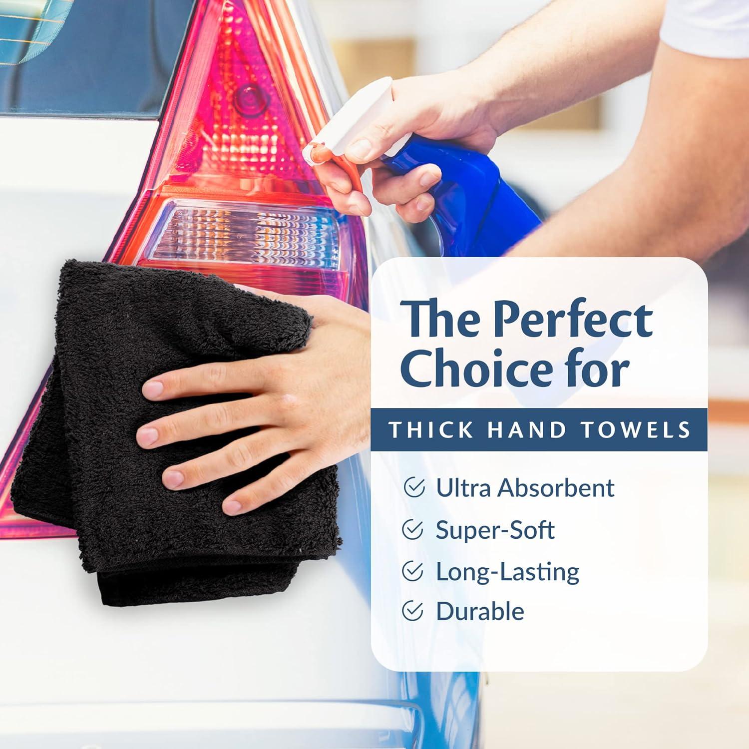 Simpli-Magic Hand Towels, Multipurpose Cotton Towels for Bathroom Use & More, 16" x 27", Black