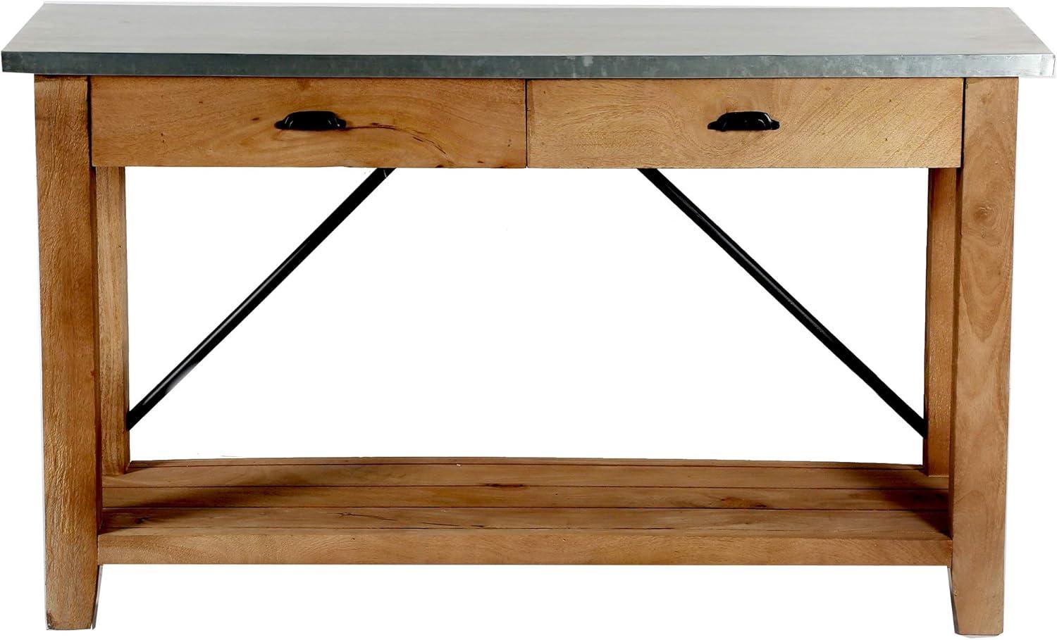 Alaterre Millwork 50" Wood and Zinc Metal Console/Media Table with Two Drawers, Amber/Silver