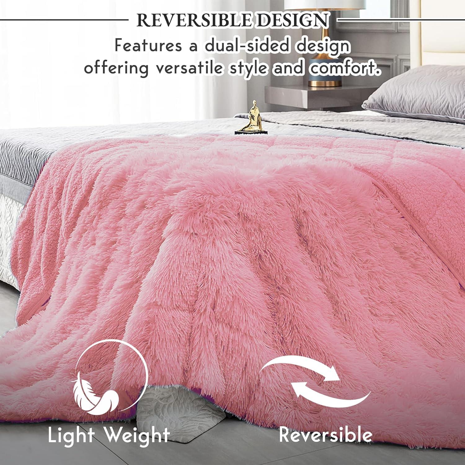 Pearl Pink Reversible Shaggy Fleece Throw Blanket, 50" x 70"