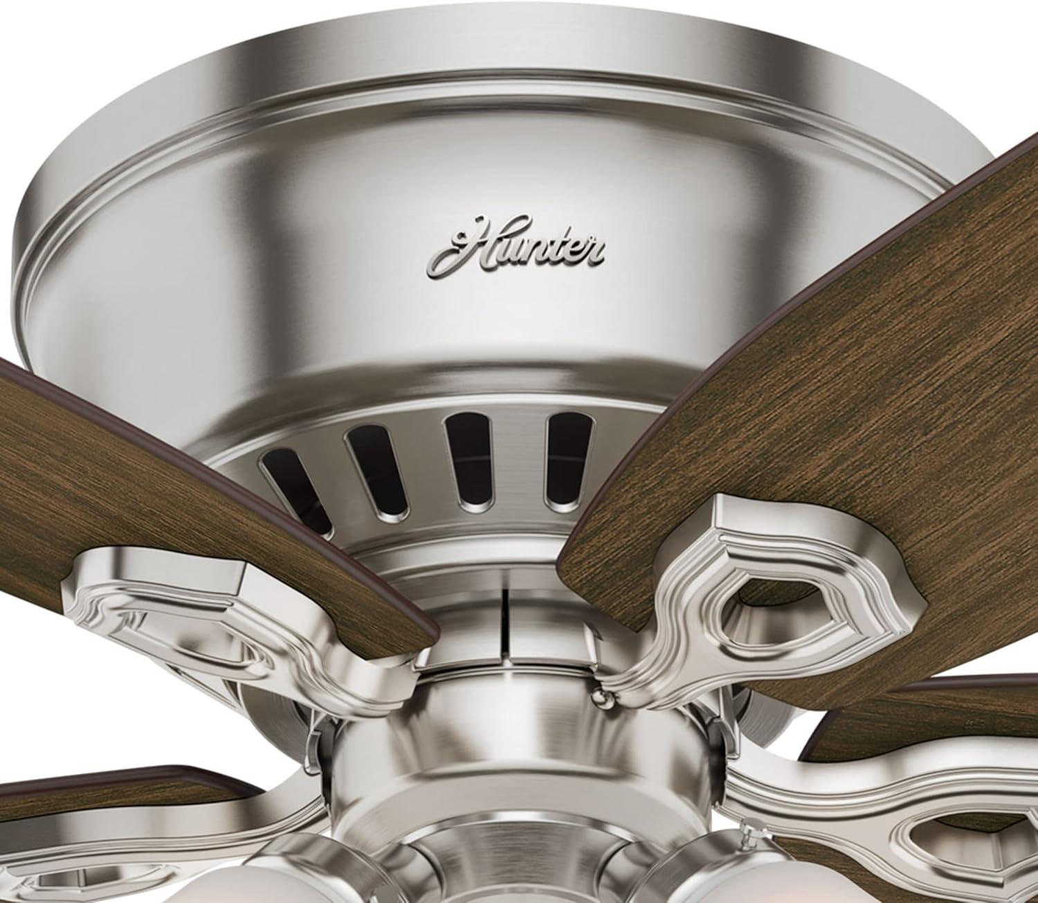 Hunter - Builder Indoor Low Profile Ceiling Fan With Light, 42-inch, Brushed Nickel, Traditional-style, 3-speed WhisperWind Motor, 51092, for living rooms, bedrooms, home offices, kitchens