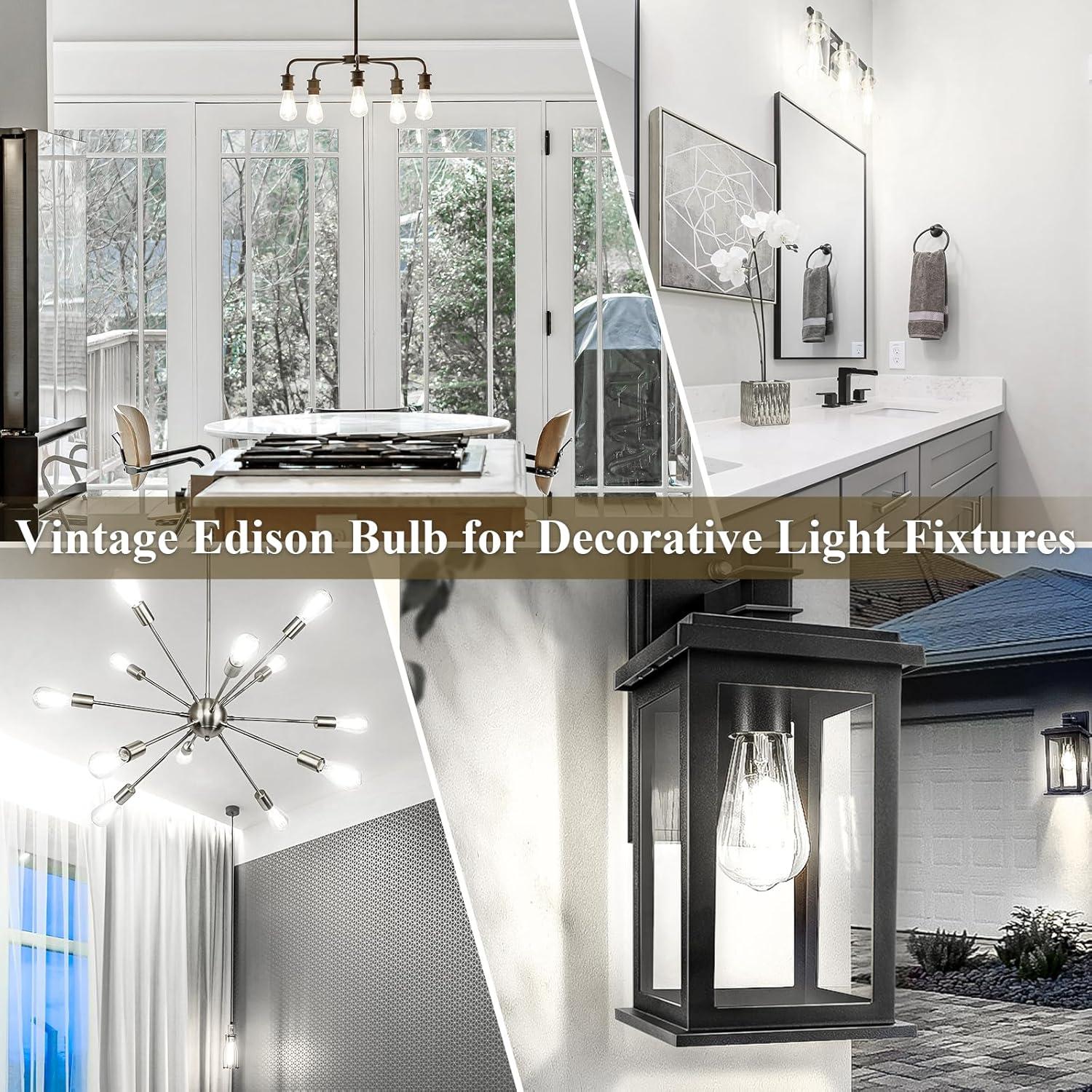 ENERGETIC Vintage LED Edison Light Bulbs, 5000K, 60 Watt Equivalent, ST64 Filament, Tear Drop Antique Decorative Bulbs, E26 Base, UL Listed, 6 Pack