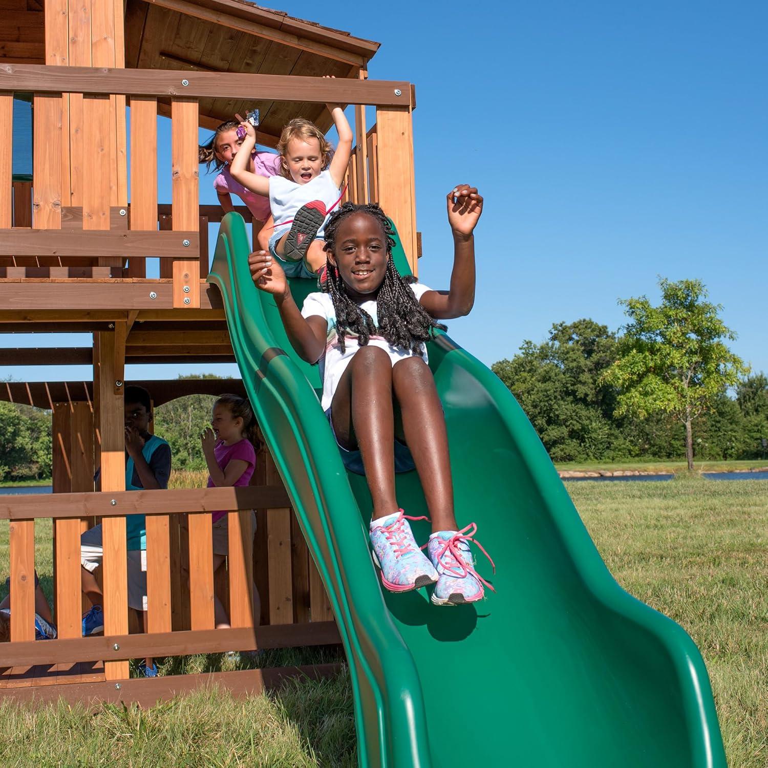 Backyard Discovery Backyard Discovery Woodridge Elite Cedar Wood Swing Set with Wave Slide, Clubhouse, Crawl Tunnel, and Crow's Nest