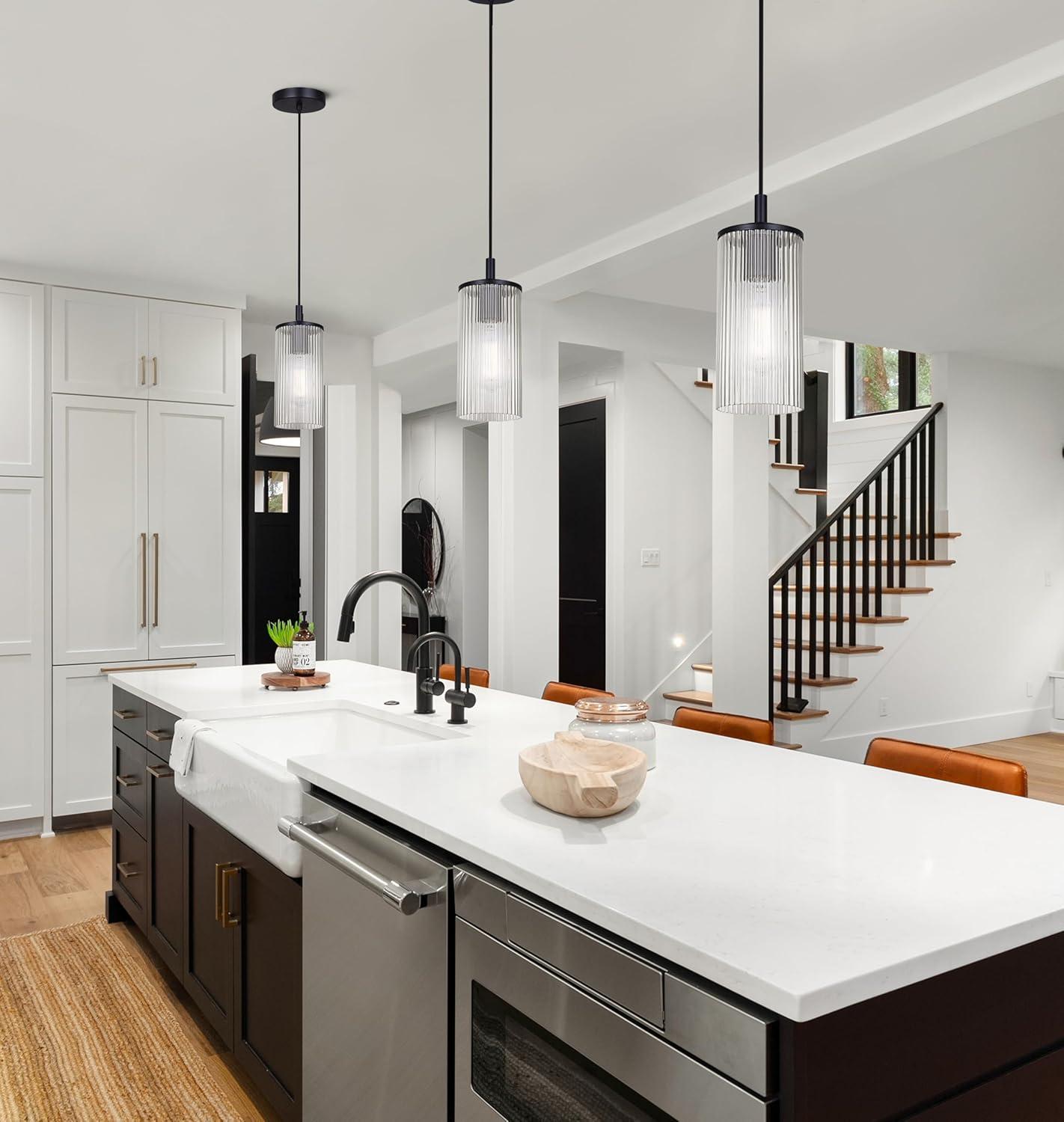 Matte Black and Clear Glass 12.5-60.5" Adjustable Pendant Light