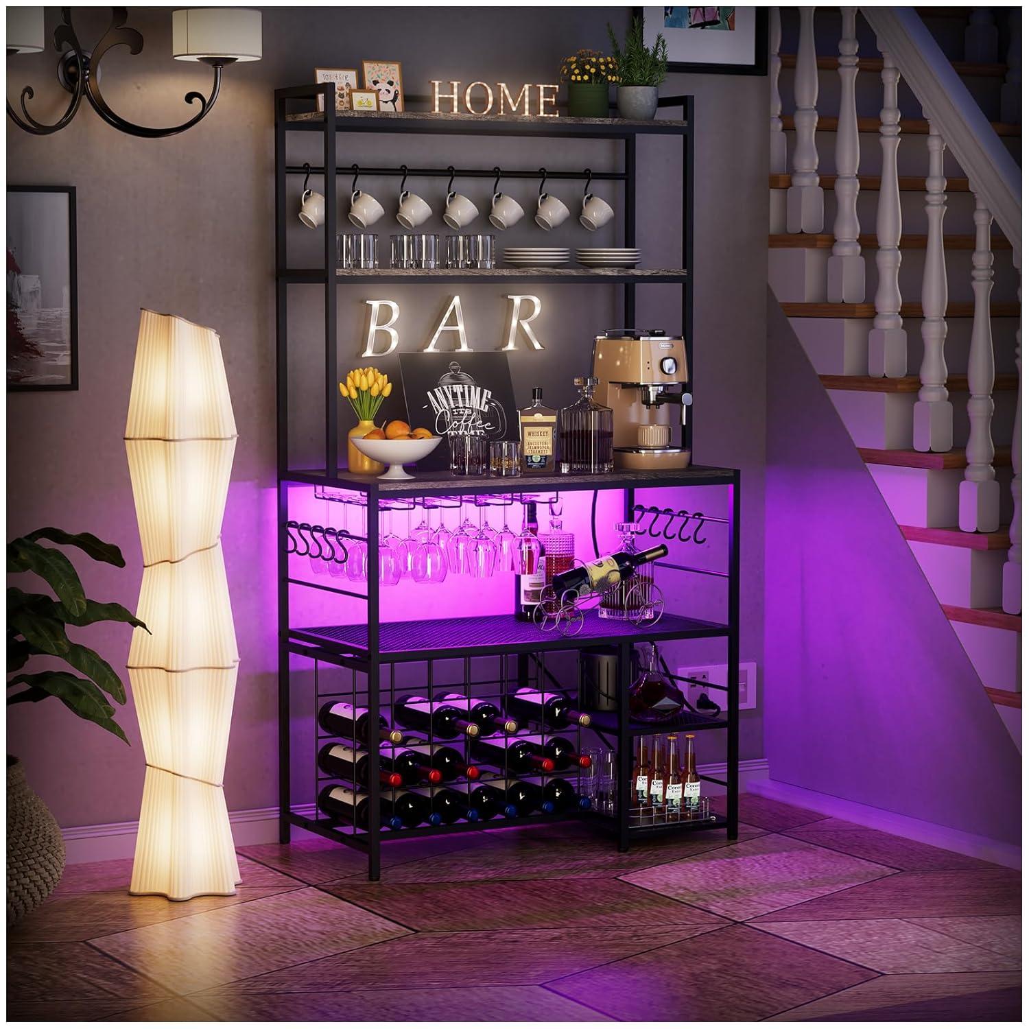 17 Stories Higginsville Wine Bar Cabinet with Outlet and LED Light