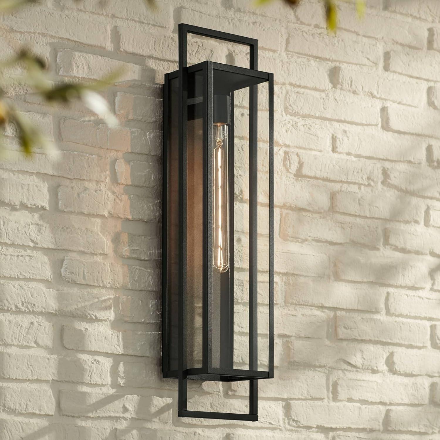 Possini Euro Design Jericho 28" High Modern Outdoor Wall Light Fixture Mount Porch House Edison Bulb Textured Black Finish Metal Clear Glass Shade