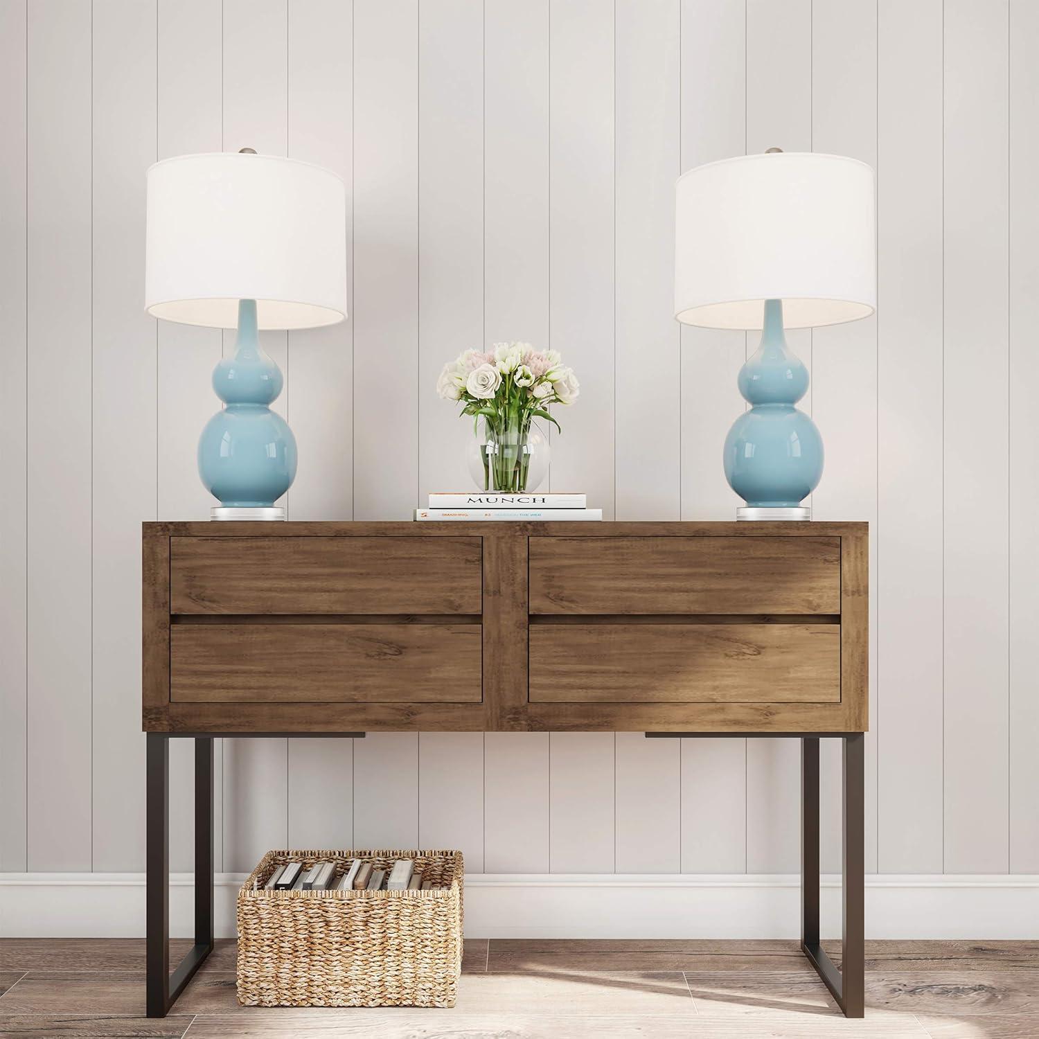 Lavish Home Set of 2 Ceramic Table Lamps - Double Gourd Vintage Style Lights for Bedroom, Living Room, or Office with Efficient LED Bulbs, Blue