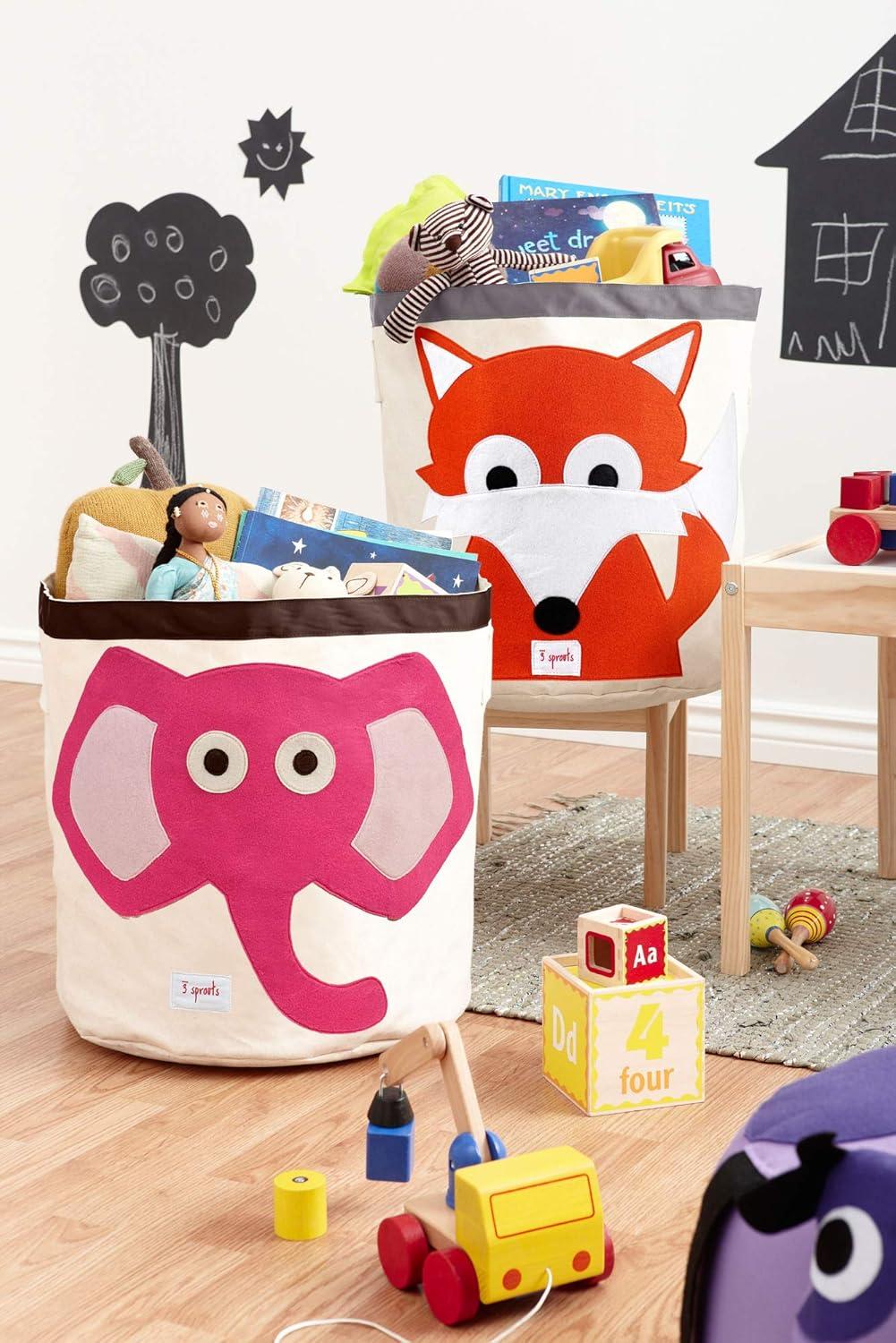 Pink Elephant Collapsible Cotton Canvas Kids Hamper