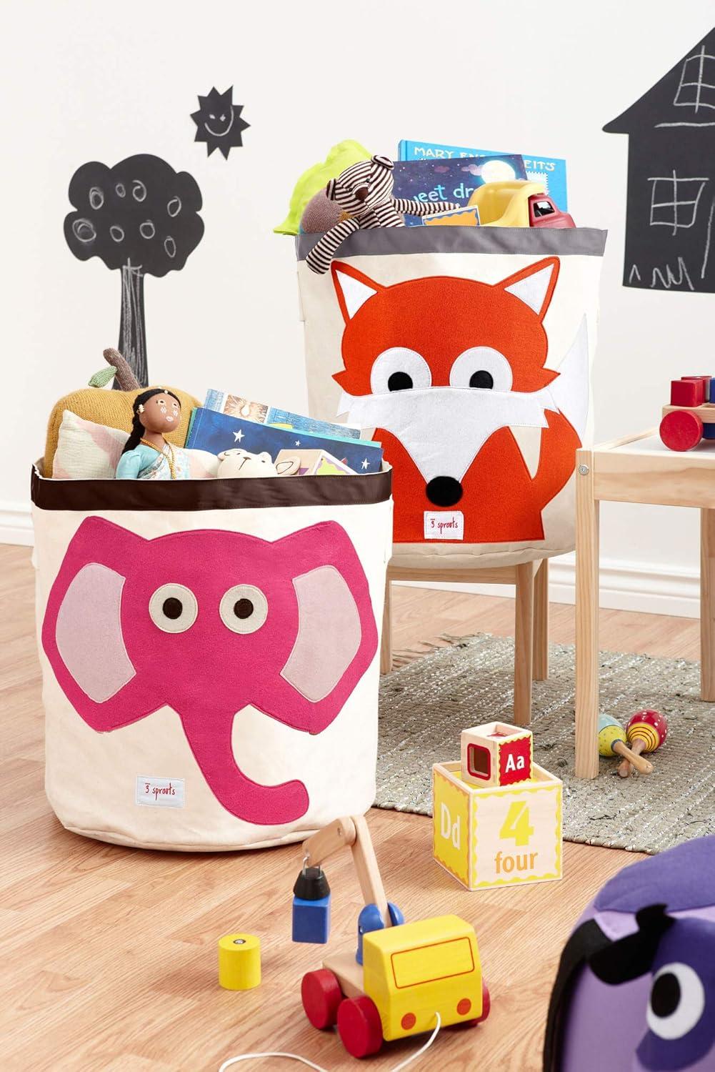 3 Sprouts - Canvas Storage Bin - Laundry and Toy Basket for Baby and Kids - Elephant