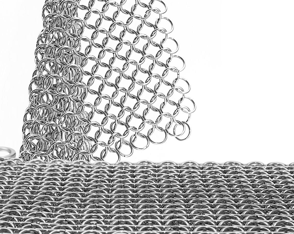 Cast Iron Scrubber 316 Stainless Steel Skillet Cleaner 8"x6" Chainmail Scrubber Scraper Chain Mail Link Scrub for Cast Iron Pre-Seasoned Pans, Griddles, BBQ Grills, and Pot Cookware Cleaning