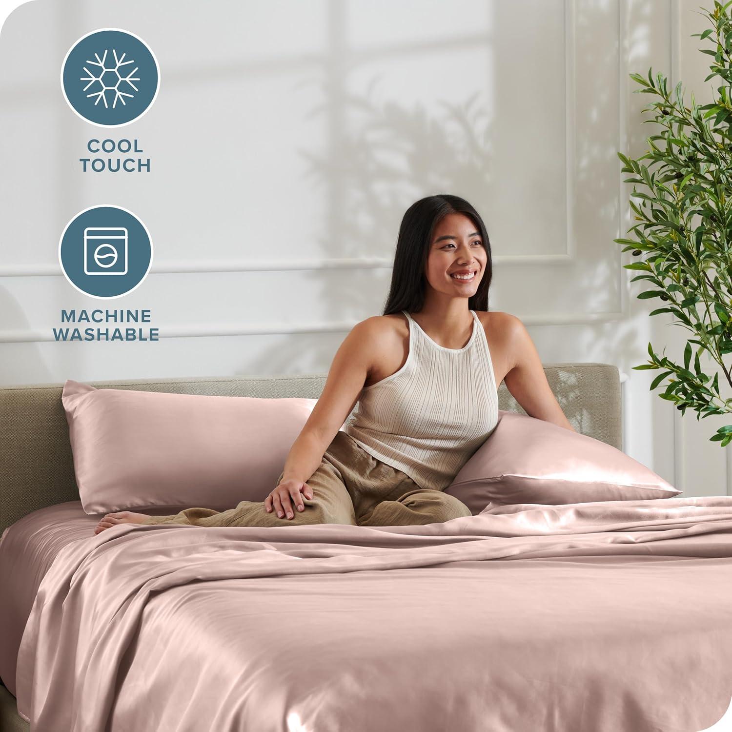 Twin XL Blush Luxury Poly Satin Sheet Set by Bare Home