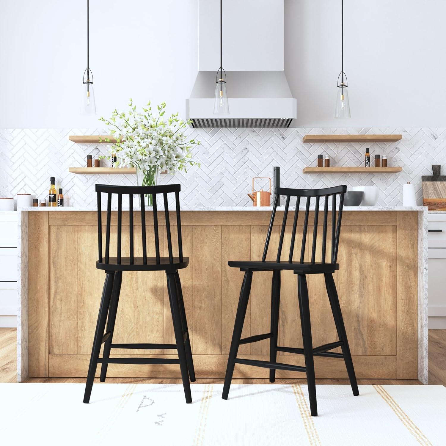 Anders Set of 2 Black Solid Wood Modern Spindle Back Counter Stools by East at Main