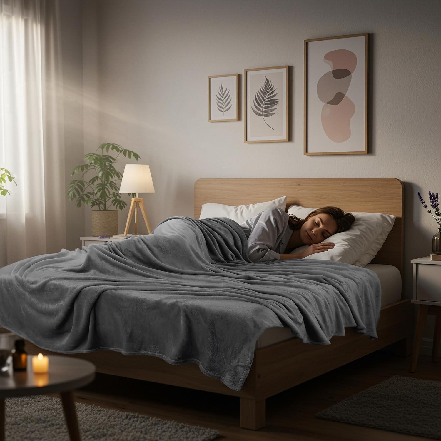 Utopia Bedding Fleece Blanket King Size Grey 300GSM Luxury Anti-Static Fuzzy Soft Microfiber Bed Blanket (90x102 Inch)