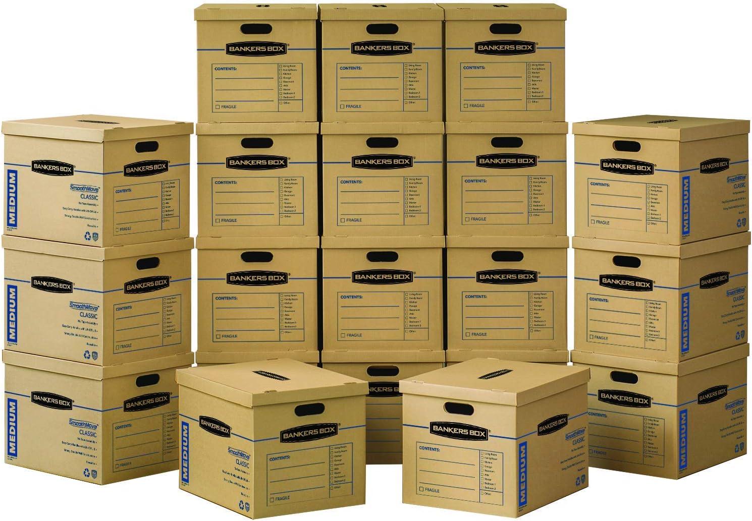 Fellowes Bankers Box 20pk Medium Classic Moving Boxes Tape-Free Moving Supplies with Reinforced Handles