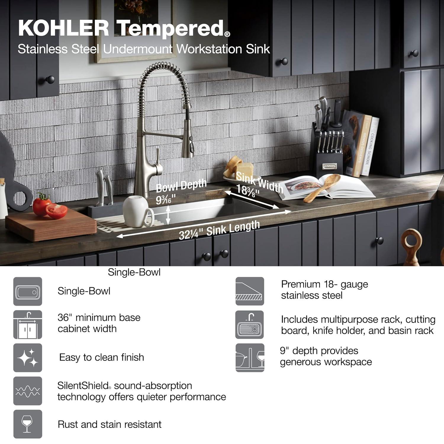 32-Inch Stainless Steel Undermount Workstation Kitchen Sink