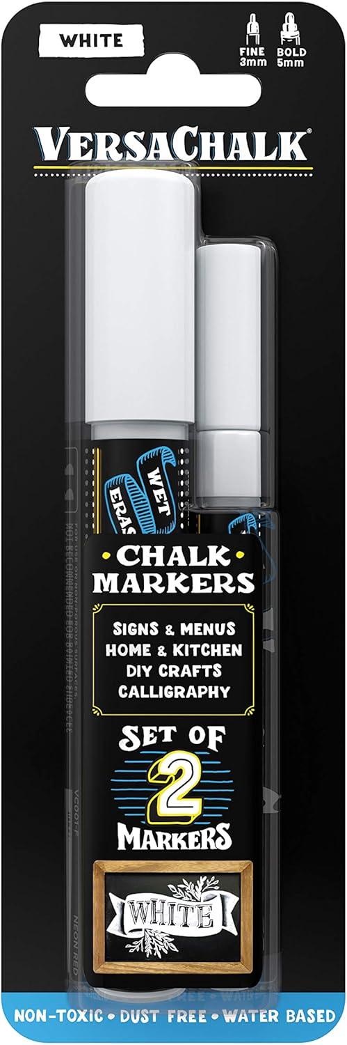 VersaChalk VersaChalk White Liquid Chalk Markers - 2 set, Wet Erase, for Chalkboards & Glass
