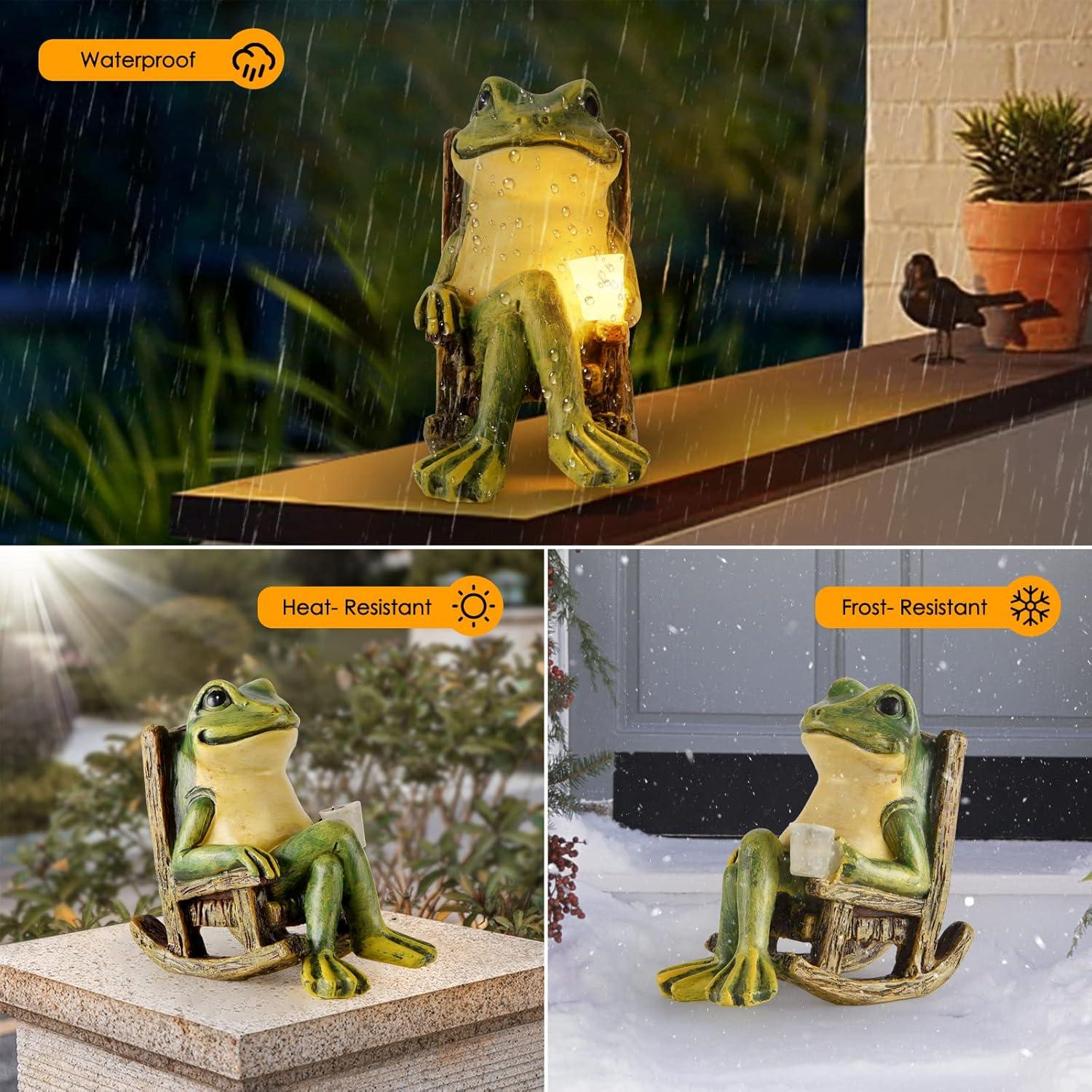 Green Frog Solar Garden Statue with LED Light