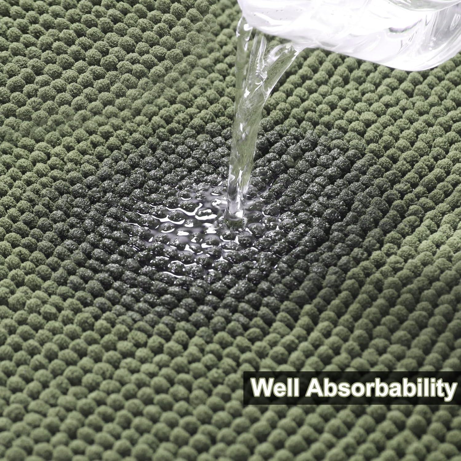 Urvoix Bathroom Rugs Sets 3 Piece, Non-Slip Chenille Bath Rug - Ultra Soft, Washable, Super Absorbent Bath Mat for Bathroom, Toilet and Tub (Sage)