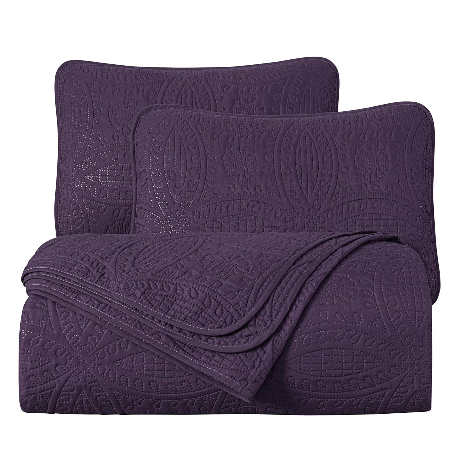 Chezmoi Collection Austin Microfiber Reversible 3-Piece Coverlet / Bedspread Set