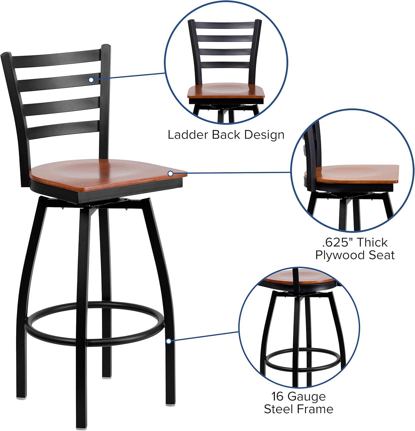 Flash Furniture Black Ladder Back Swivel Metal Barstool