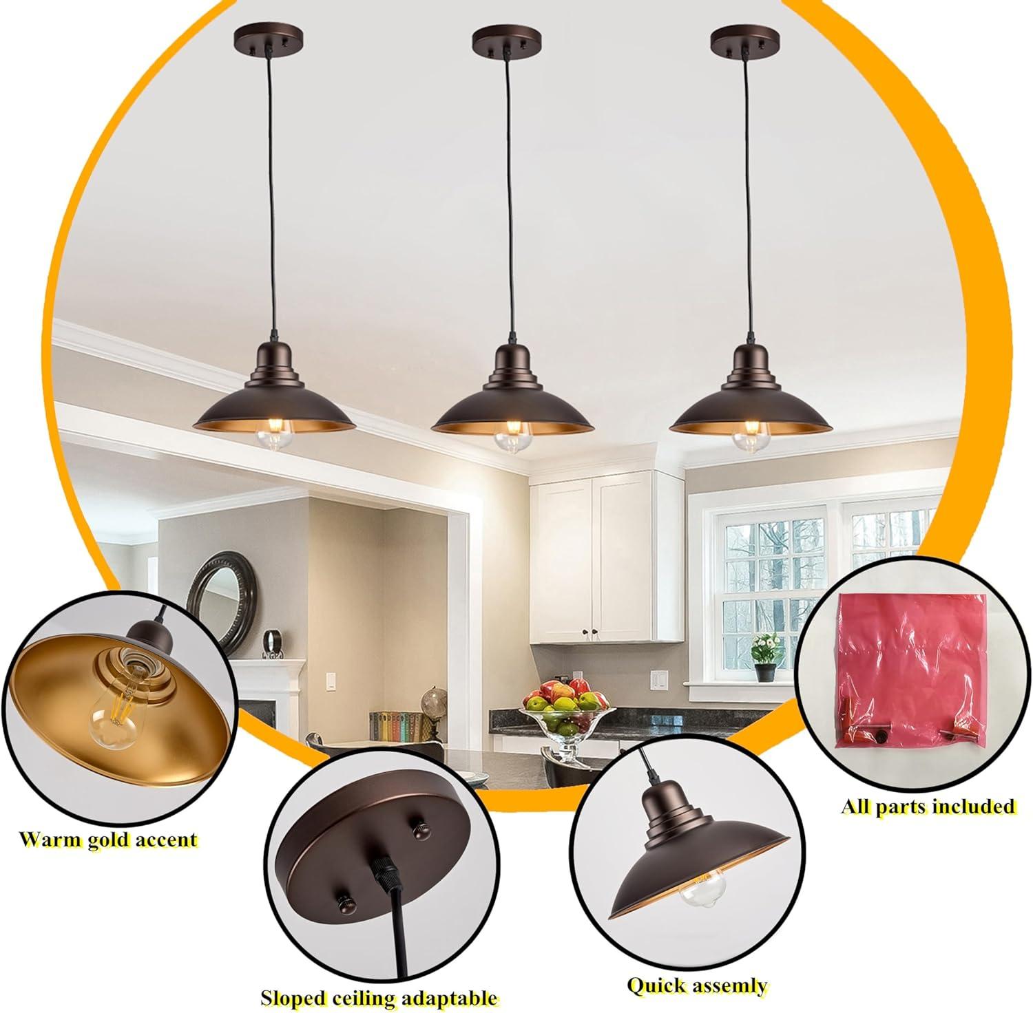 1-Light Farmhouse Oil Rubbed Bronze Pendant Lighting Metal Shade Mini Globe Hanging Light