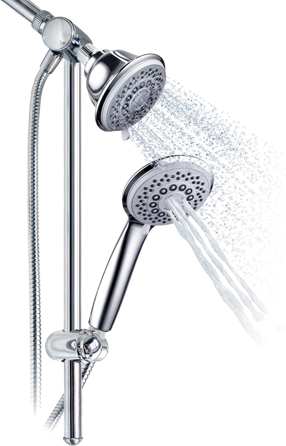 Chrome Adjustable Dual Shower Head with Slide Bar