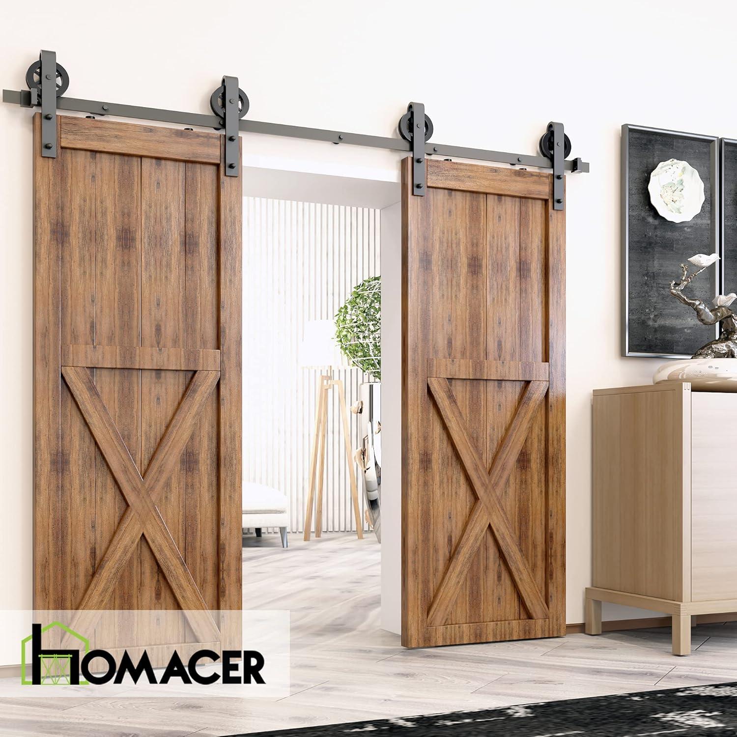 Homacer Black Rustic Spoke Wheel Design Non-Bypass Double Barn Door Hardware Kit( Door Not Included)