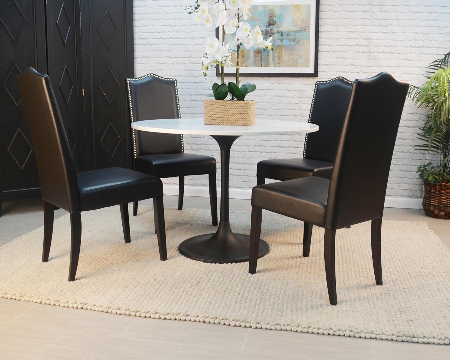 Carolina Living 40" Zaha Round Marble Top Dining Table Black/White: Pedestal Base, Seats 4