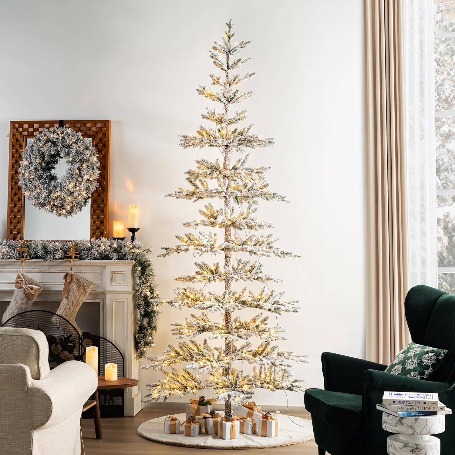 Glitz Design Glitzhome 9ft Deluxe Pre-Lit Flocked Pine Artificial Christmas Tree with 650 Warm White