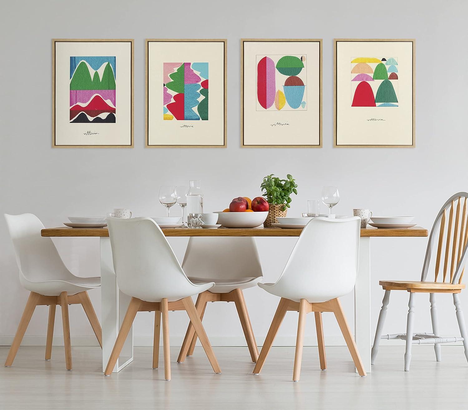 Kate and Laurel Sylvie Beyond Our Wildest Dreams and Remember When People Kissed Framed Canvas Wall Art Set by Amber Vittoria, 2 Piece Set 18x24 Natural, Modern Abstract Colorful Geometric Art Set