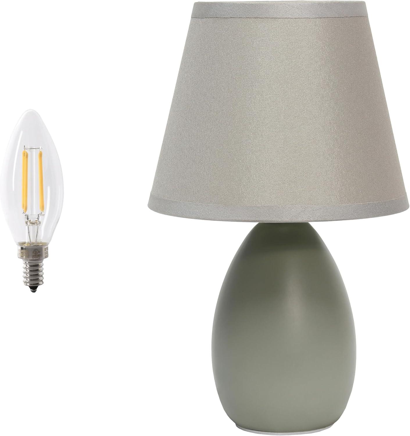 Simple Designs 9.45" Mini Egg Oval Ceramic Table Lamp with Matching Shade (Includes LED Light Bulb) Gray
