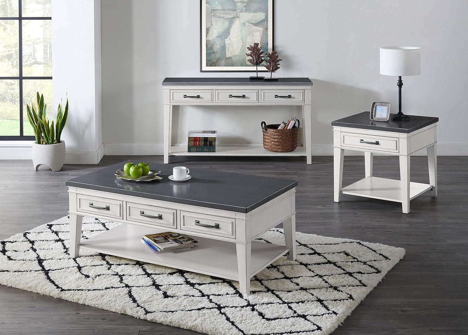 Antique White and Grey Rectangular Wood Coffee Table with Storage