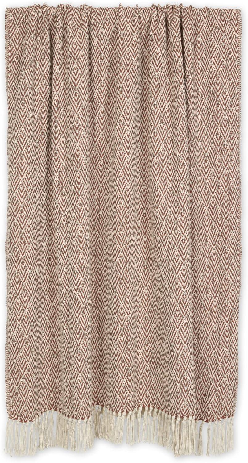 Cinnamon Diamond Woven Cotton Throw 50x60 with Fringe