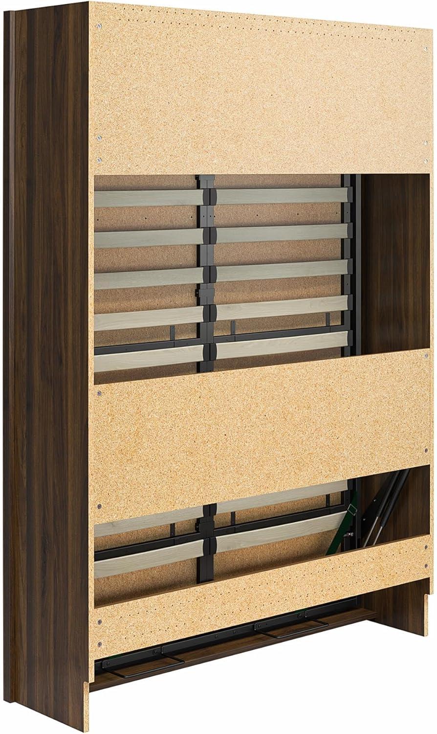 Columbia Walnut Full Size Murphy Bed with Storage and Slats