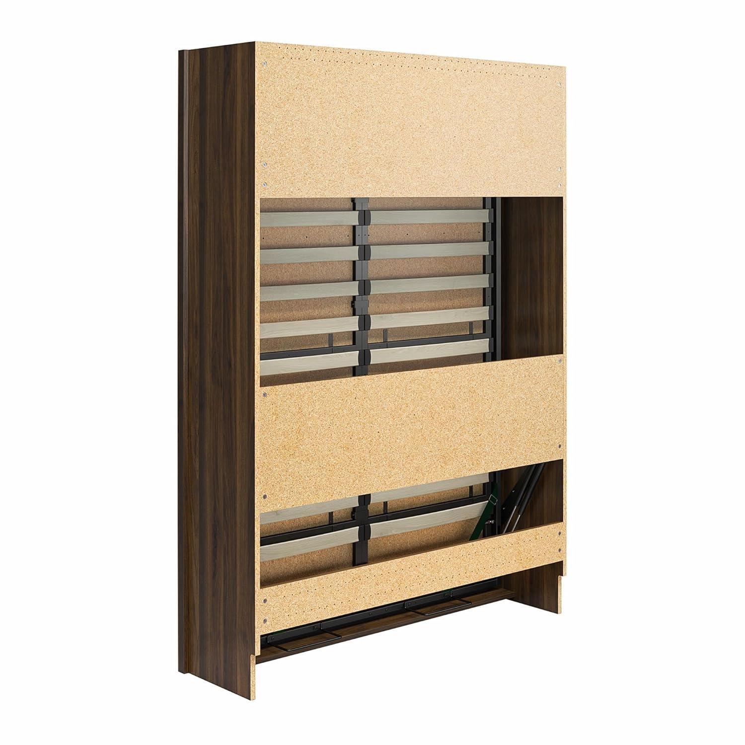 Columbia Walnut Full Size Murphy Bed with Storage and Slats