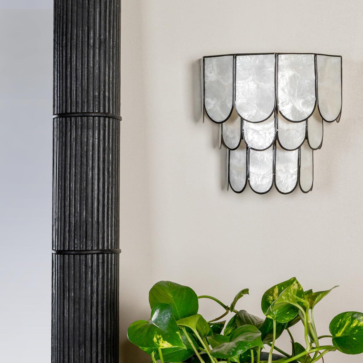 Storied Home 4-Tier Capiz and Metal Wall Sconce: ETL & UL Listed, 1-Way On Off, No Battery Required