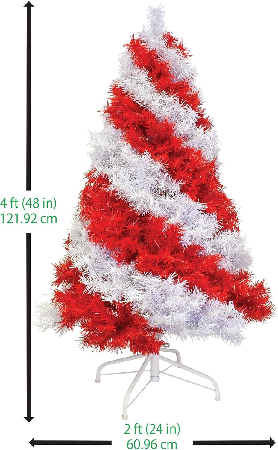 Tree Buddees Red and White Swirl Candy Cane Colored Artificial Christmas Tree (4 Foot)…