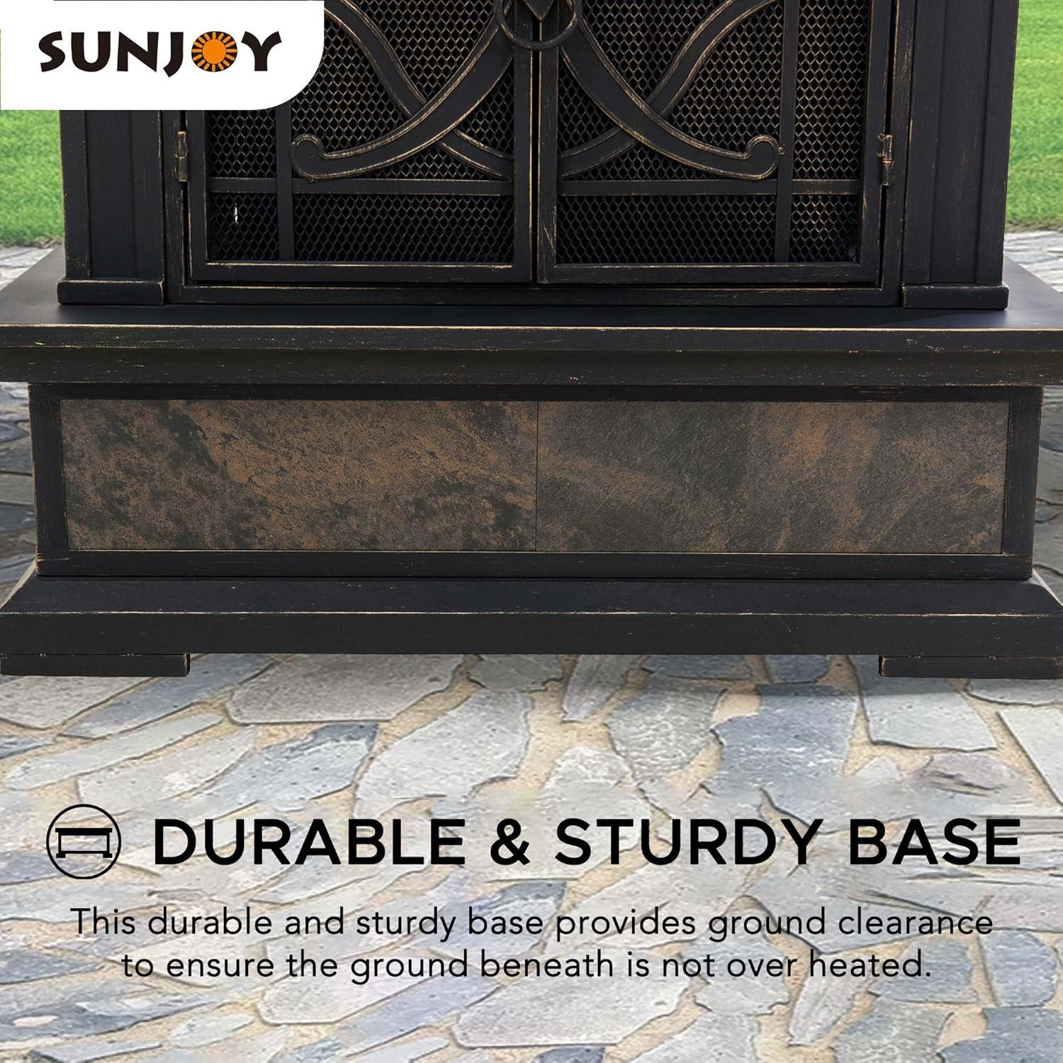 Copper and Gray Tile Outdoor Wood Burning Fireplace