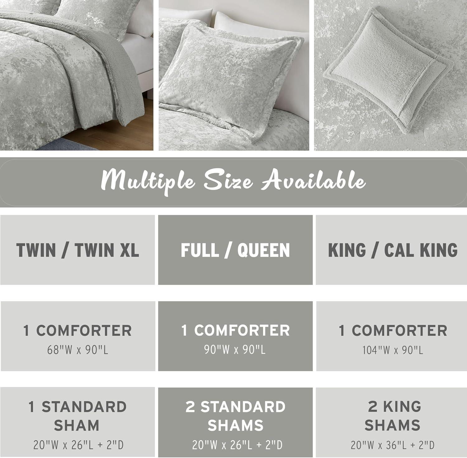Twin/Twin XL Arabella Crushed Velvet to Faux Shearling Soft Reversible Teen Comforter Set Silver - Intelligent Design: Hypoallergenic Velvet Bedding